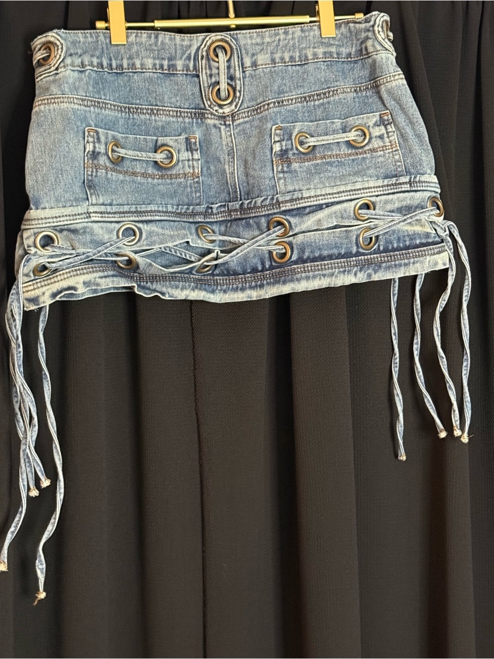 Lace-Up Light Blue Denim Mini Skirt - Picture 2 of 2